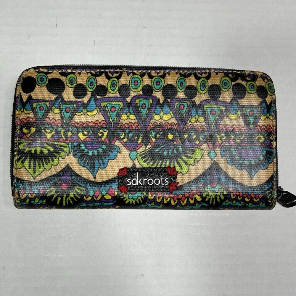 Sakroots Peace Artist Circle Zip Around Wallet Embroidered Elephant Multicolor